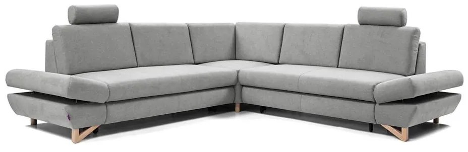 Colțar extensibil AVESTA, tapițat, cu spațiu de depozitare, în formă de L, gri