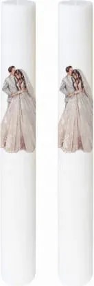 Set 2 Lumanari Nunta Mire si Mireasa imbratisati gri 4,5 cm, 60 cm