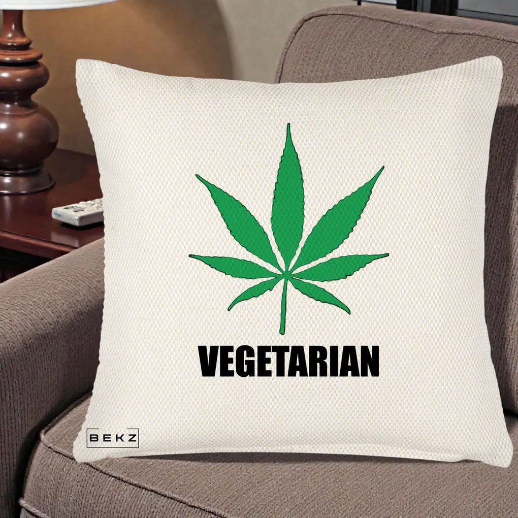 Perna Decorativa Vegetarian cu Frunza, 40x40 cm, Crem Reliefat, Husa Detasabila, Perna Inclusa, BEKZ®