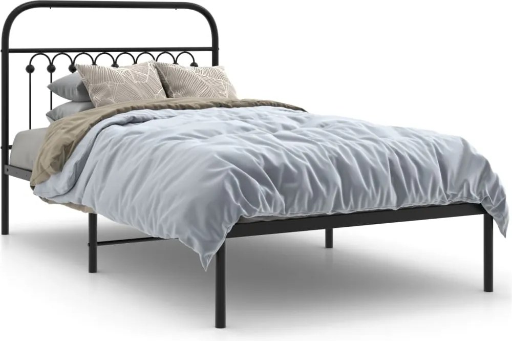 vidaXL Cadru de pat metalic cu tăblie, negru, 100x190 cm