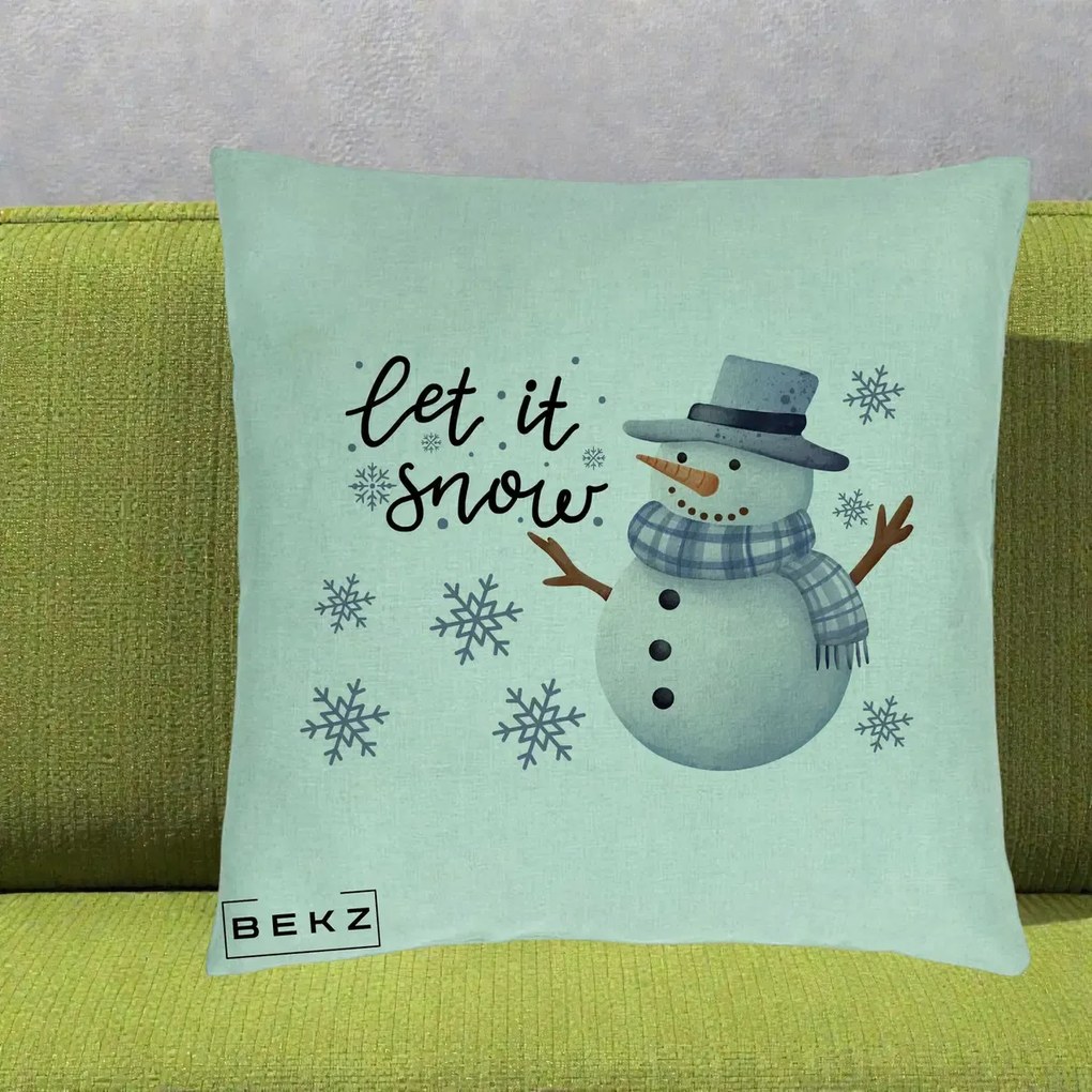 Perna Decorativa Let It Snow Om de Zapada, 40x40 cm, Verde Menta, Husa Detasabila, Perna Inclusa, BEKZ®