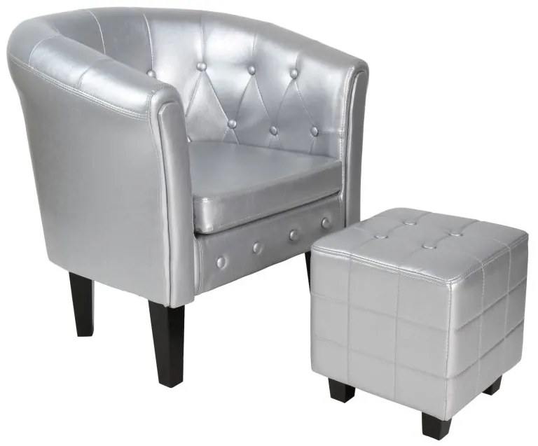 Fotoliu club Chesterfield cu taburet, argintiu
