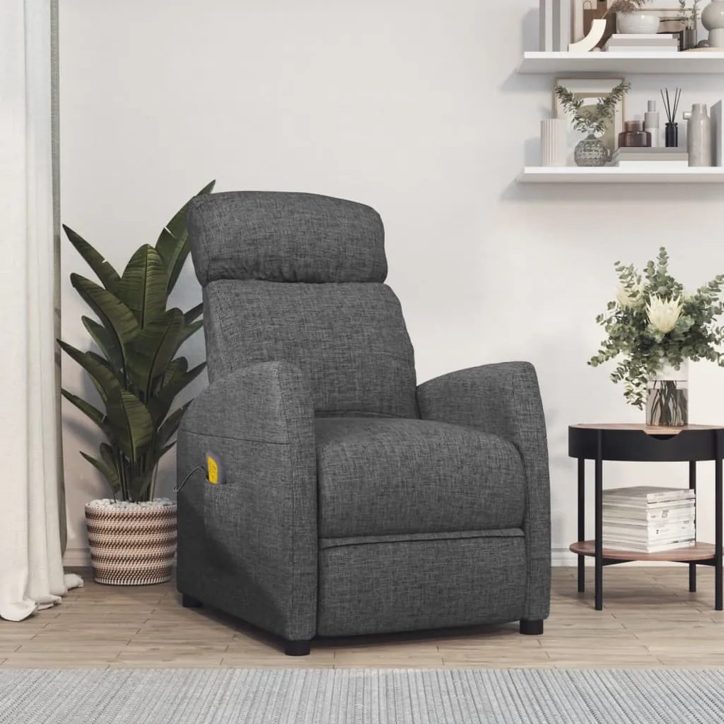 289707 vidaXL Fotoliu de masaj, gri închis, material textil