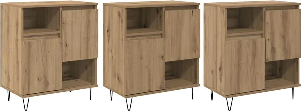 vidaXL Bufet 3 pcs Stejar Artizanal 60 x 35 x 70 cm