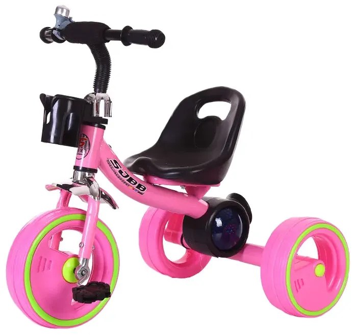 Tricicleta cu pedale, Muzica si lumini, Roz, Buton On/Off, Claxon