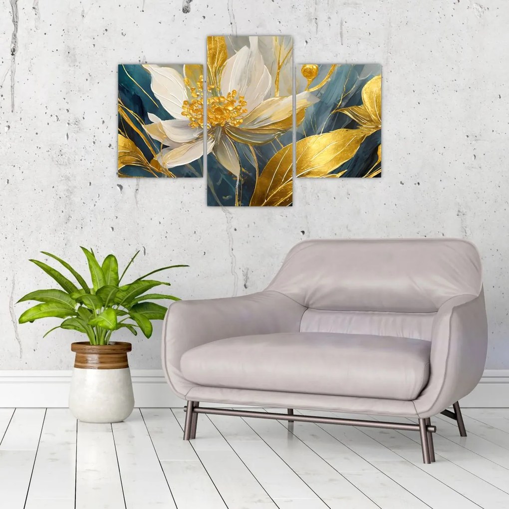 Tablou - Pictura de flori de aur (90x60 cm)