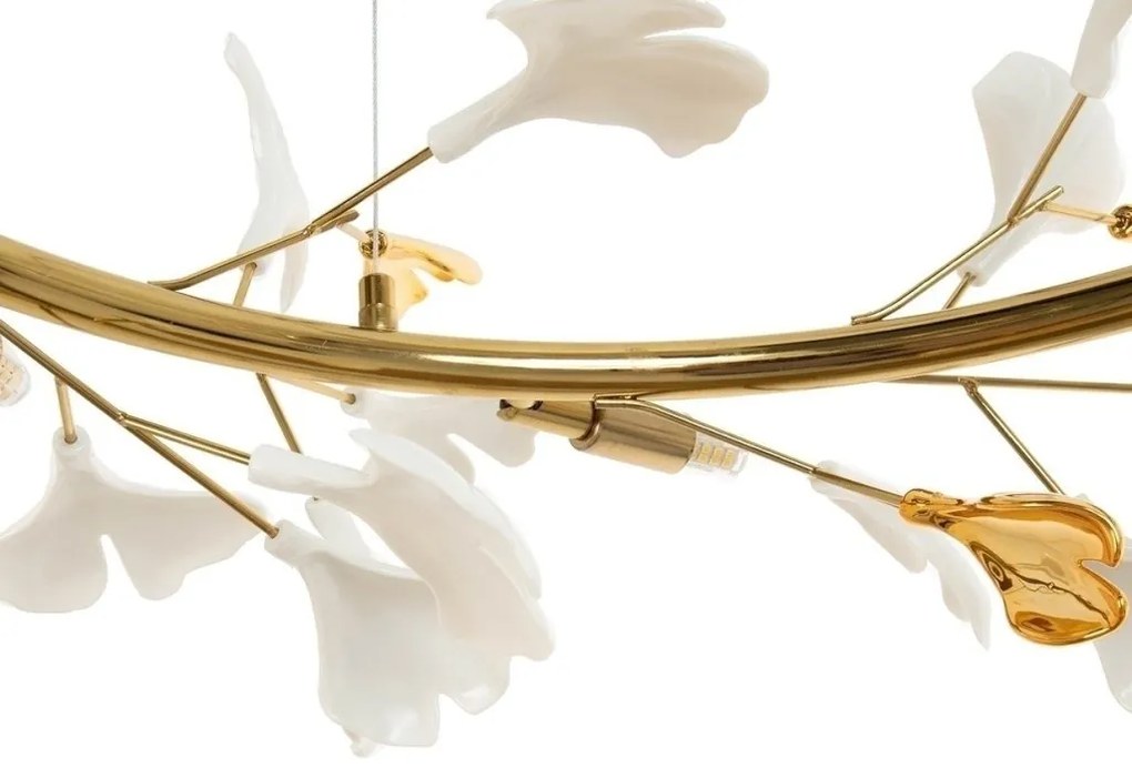 Lustra Suspendata, Metal Auriu, Petale Flori Albe, FLORA 80 PP