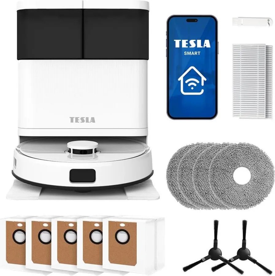 TESLA Electronics RoboStar - Aspirator robot inteligent 3 în 1, 5200 mAh, Wi-Fi, alb