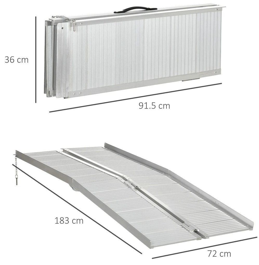 HOMCOM Rampe Mobile pentru Scaune cu Roți și Scutere, Pliabilă, Antiderapantă, Aliaj, Capacitate 272kg, 183x72x5cm, Silver | Aosom Romania