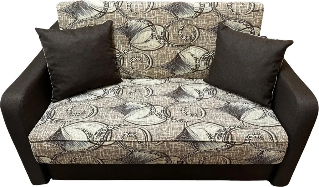 Canapea SAMY extensibila, 2 locuri, cu lada de depozitare, stofa crem cu maro, cadru metalic, 152x100x92 Maro + Crem, Stofa