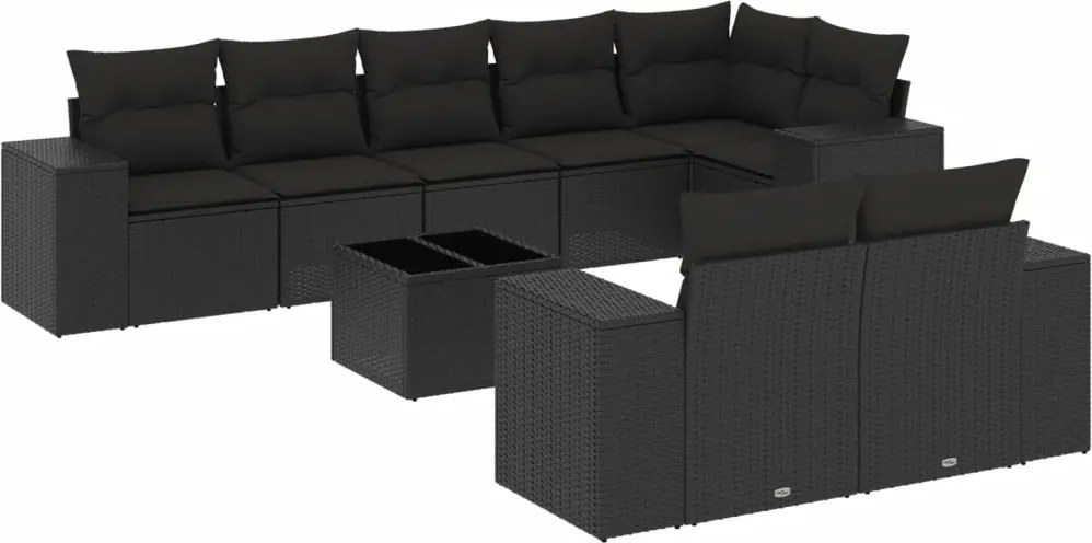 vidaXL Set mobilier de grădină cu perne, 9 piese, negru, poliratan