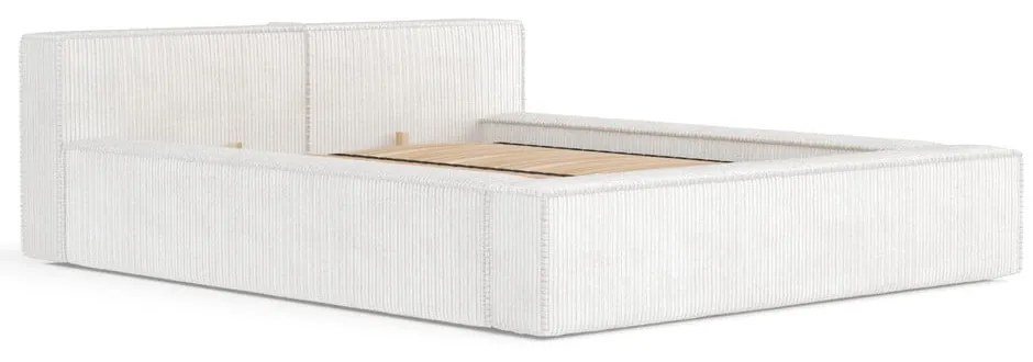 Pat matrimonial crem tapițat cu spațiu de depozitare cu somieră 180x200 cm Voliera – Maison de Rêve