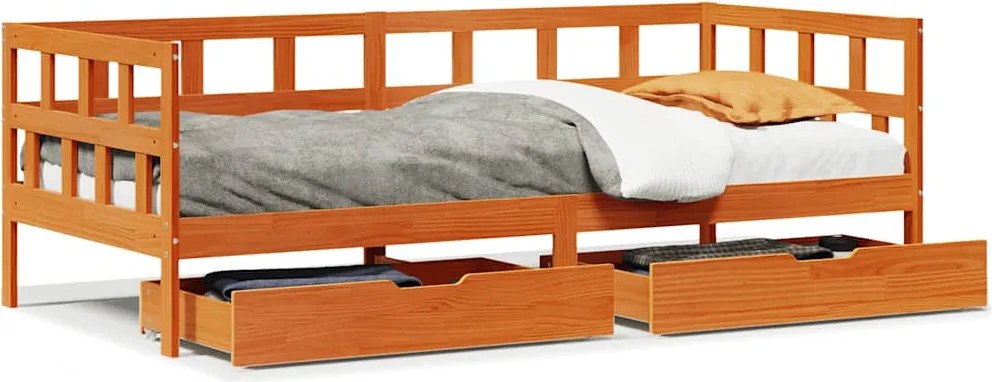 vidaXL Pat de zi cu sertare, maro ceruit, 80x200 cm, lemn masiv de pin