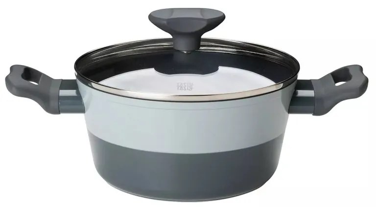 Oala cu capac de sticla Tasty 678536, 20 cm, 2.5 l, Manere moi, Aluminiu, Acoperire antiaderenta, Gri
