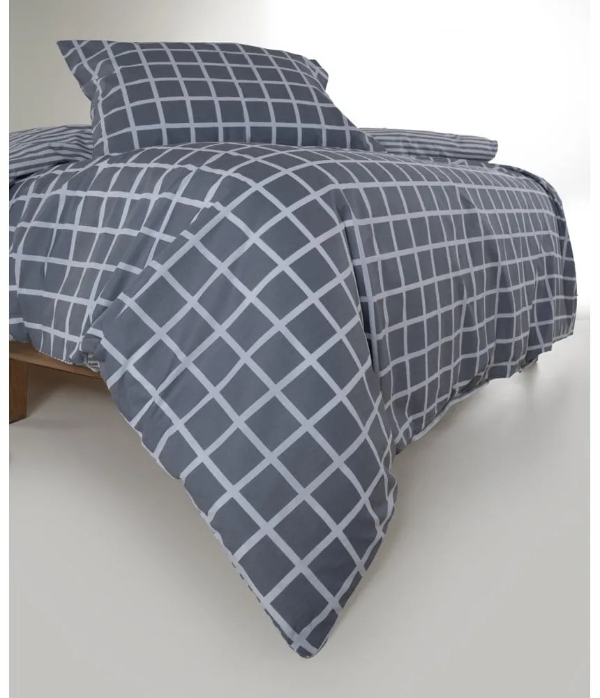 Lenjerie de pat gri din bumbac ranforcé pentru pat dublu, extinsă 240x220 cm Linear Calm Geometric – Mila Home Luxury