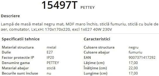 Veioza, lampa de masa design modern PETTEY lemn 15497T GL