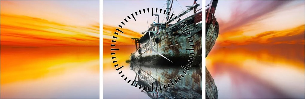Tablou - Zori peste un naufragiu (cu ceas) (90x30 cm)