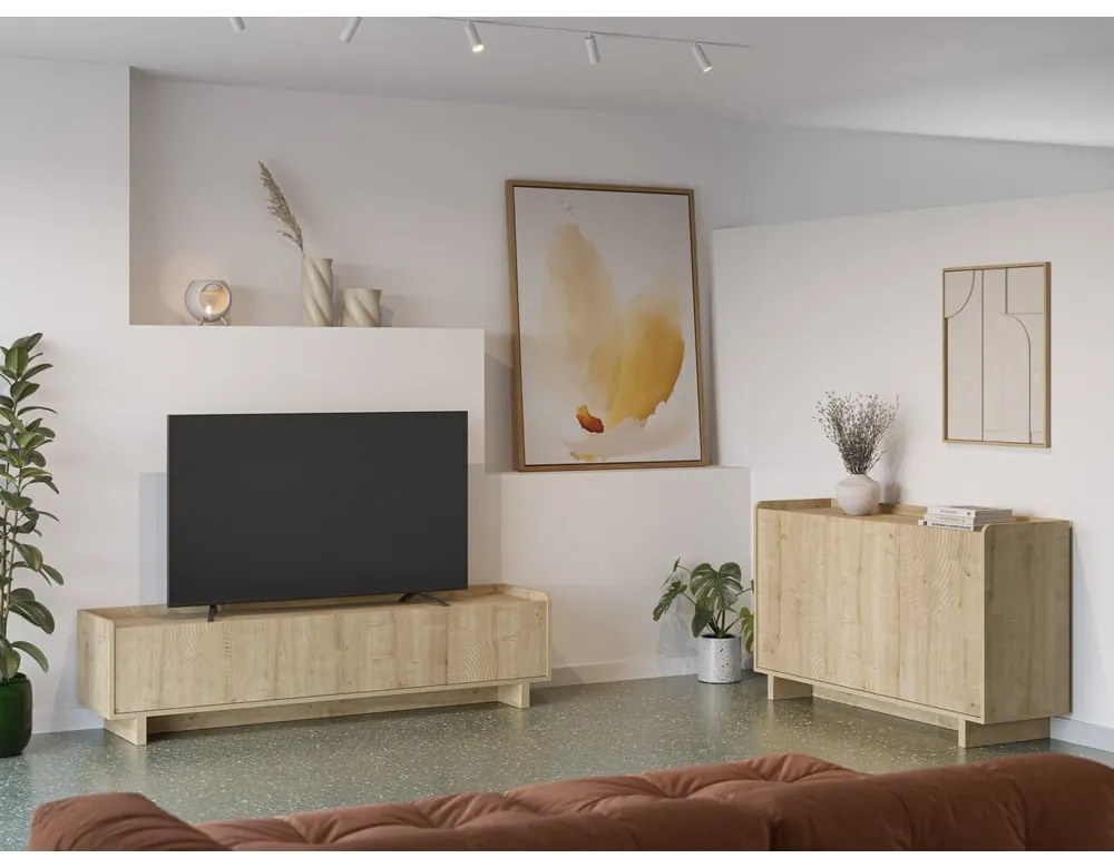 Comodă TV în culoare naturală cu aspect de lemn de stejar 180x45x40 cm Daira – Marckeric