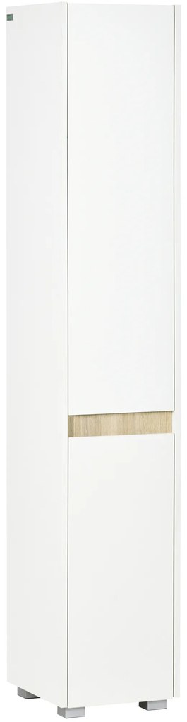 kleankin Columna de Baño Armario Alto Auxiliar cu Rafturi Ajustabile pentru Dus Îngrijire Dormitor 30x33x165 cm Alb | Aosom Romania