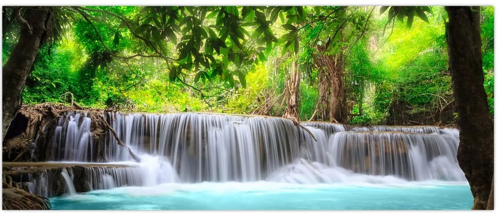 Tablou - Cascadă, turcoaz (120x50 cm)