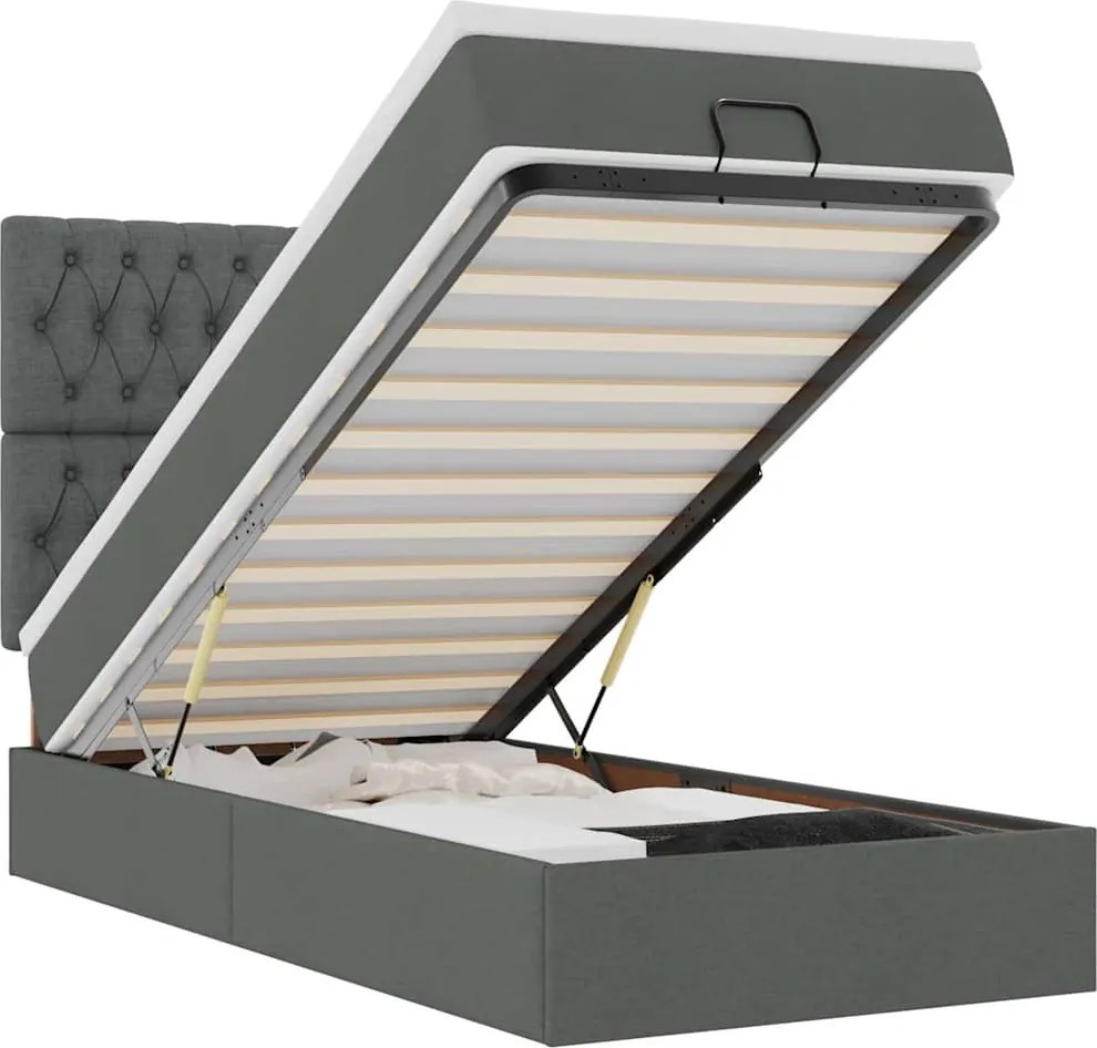 vidaXL Cadru pat otoman cu saltea țesătură gri închis 100x200 cm