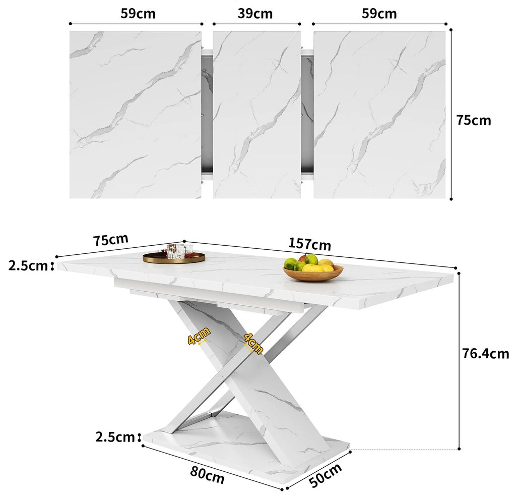 Masă extensibilă de dining, Alb | Aosom Romania