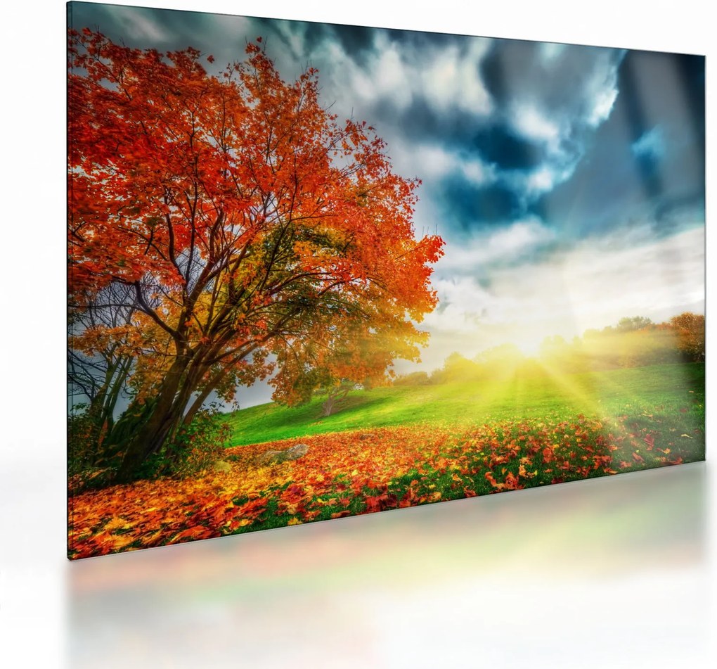 Tablou pe sticlă peisaj cu scufundat în razele solare (70x50 cm)