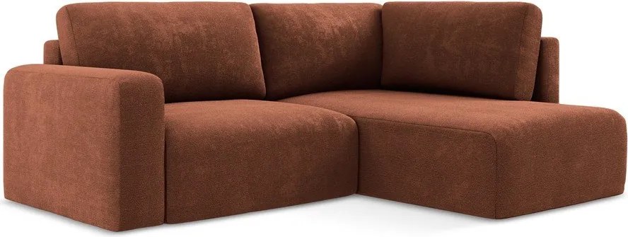 Colțar teracotă extensibil/cu spațiu de depozitare cu tapițerie din chenille (cu colț pe partea dreaptă/în formă de ”L”) Kona – Makamii