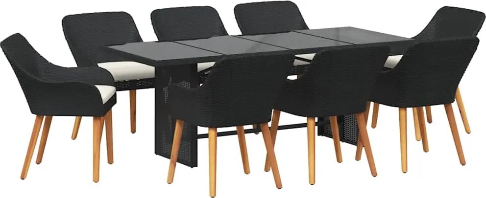 vidaXL Set de masă pentru grădină cu pernă 9 pcs Negru poliratan