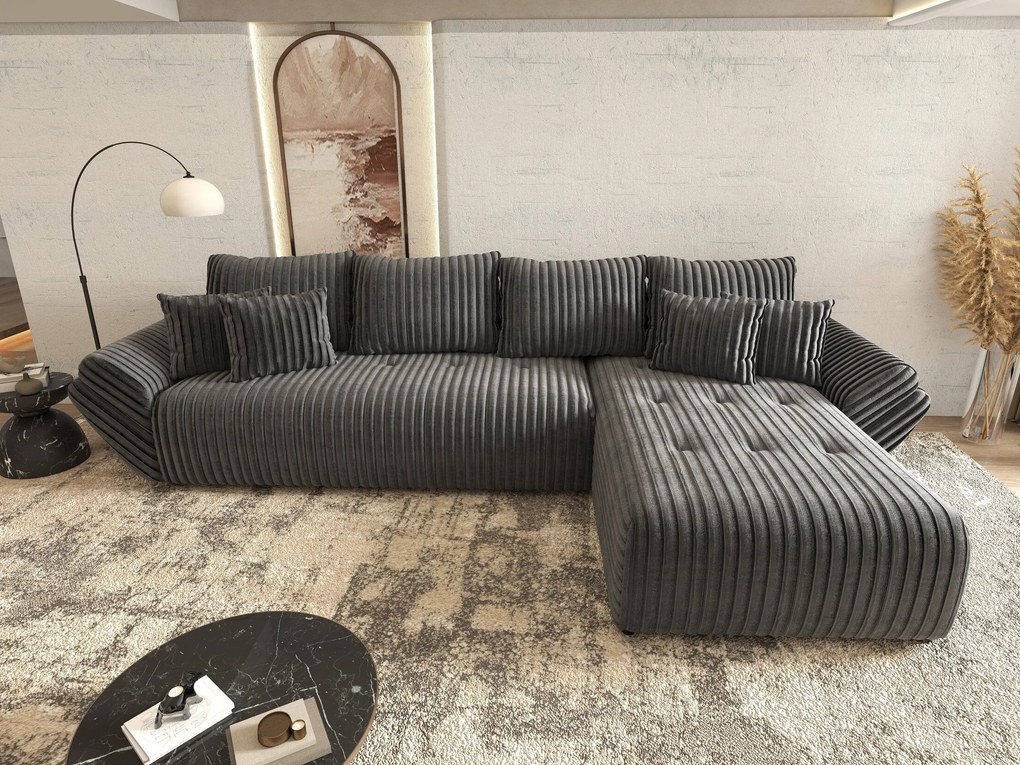 Colțar extensibil dumonde cu ladă de depozitare si sezut confortabil din spuma high-density, Berlin XL Ambience Grey II 350x185 cm