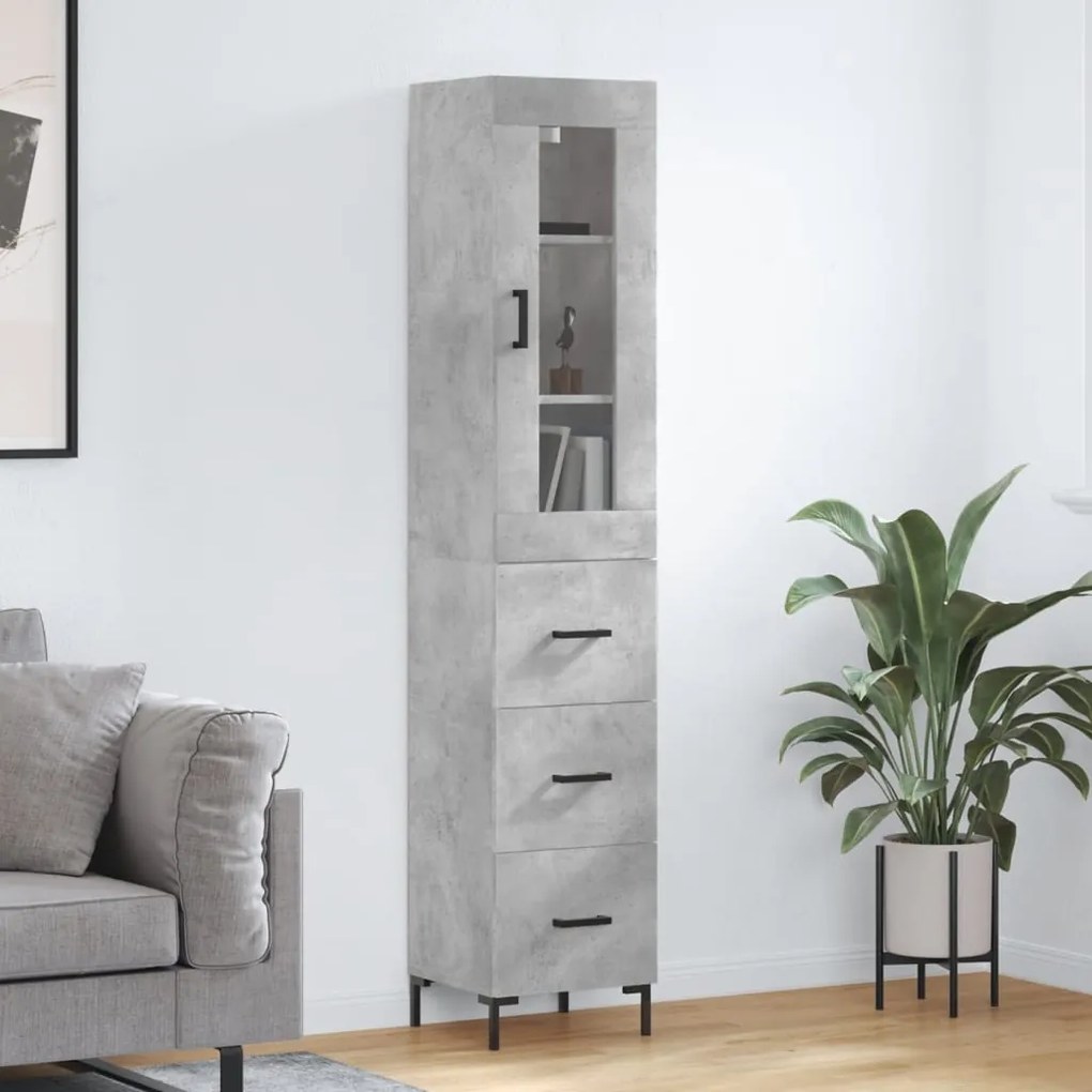 3199237 vidaXL Dulap înalt, gri beton, 34,5x34x180 cm, lemn prelucrat