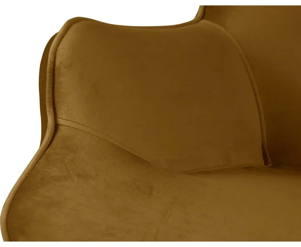 Fotoliu cu taburet galben muștar cu tapițerie din catifea Niko – Ropez