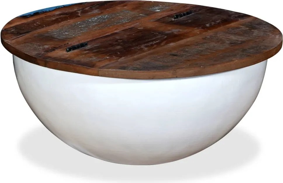 vidaXL Măsuță de cafea, alb, lemn masiv reciclat, formă bol