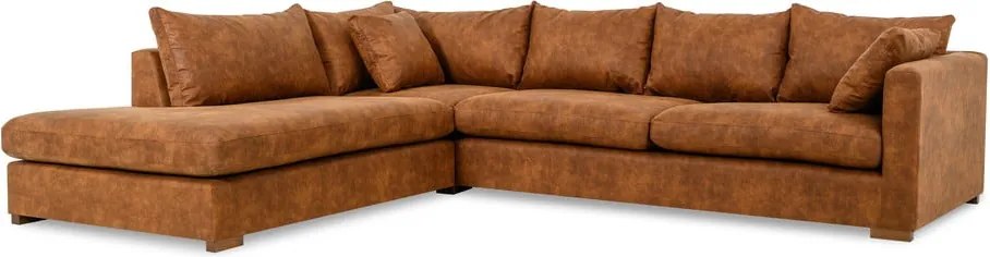 Colțar maro coniac cu tapițerie din imitație de piele (cu colț pe partea stângă ) Hamburg – Scandic