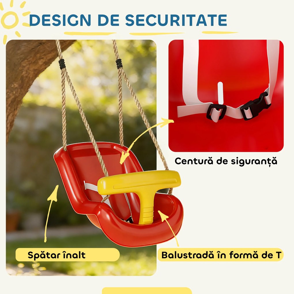 AIYAPLAY Leagăn pentru Copii de Interior și Exterior, Leagăn de Grădină pentru Bebeluși și Copii 9-36 Luni, Coardă Reglabilă și Centură de Siguranță | Aosom Romania
