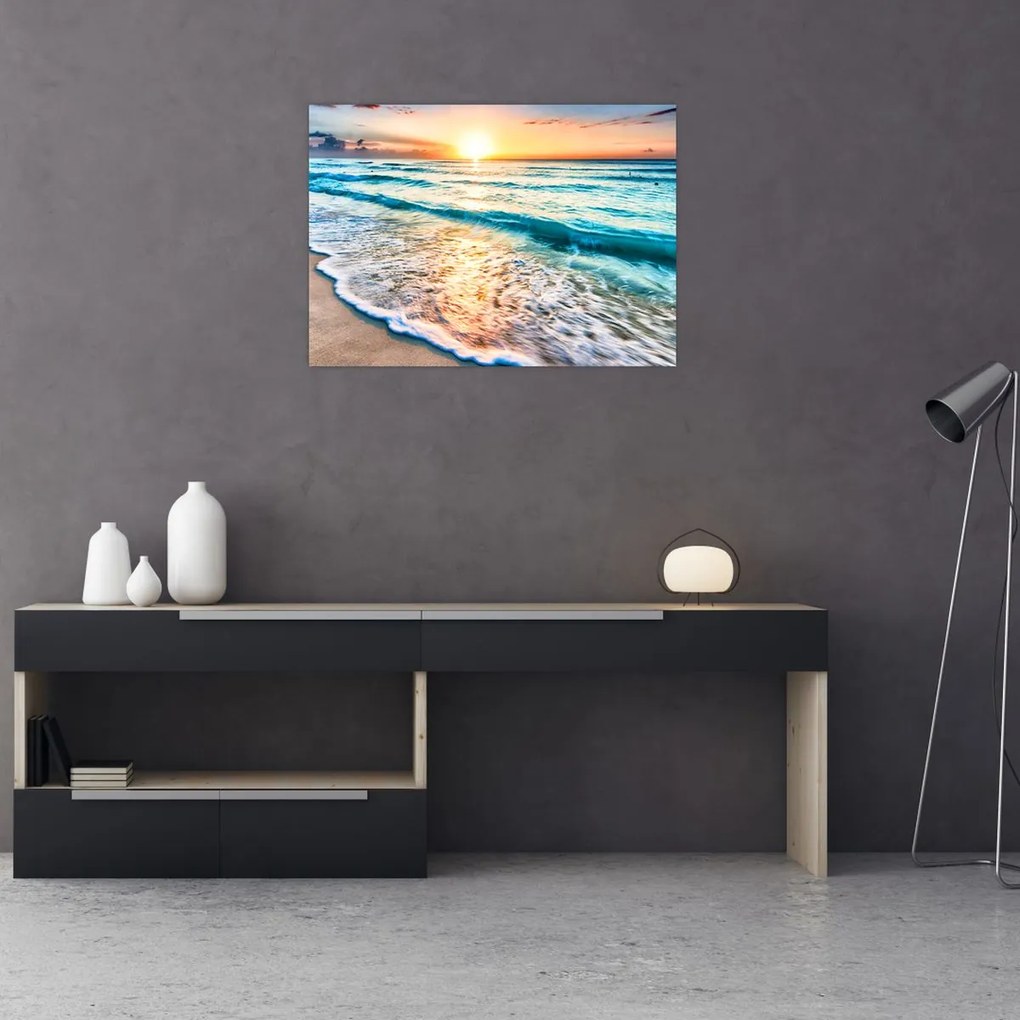 Tablou pe sticlă - Plaja de la mare (70x50 cm)