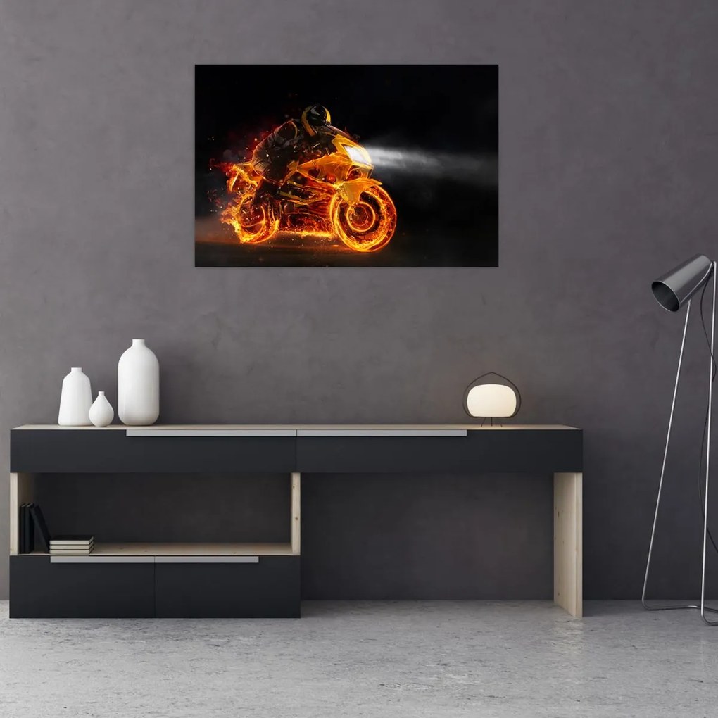 Tablou - Motociclist cu flăcări (90x60 cm)