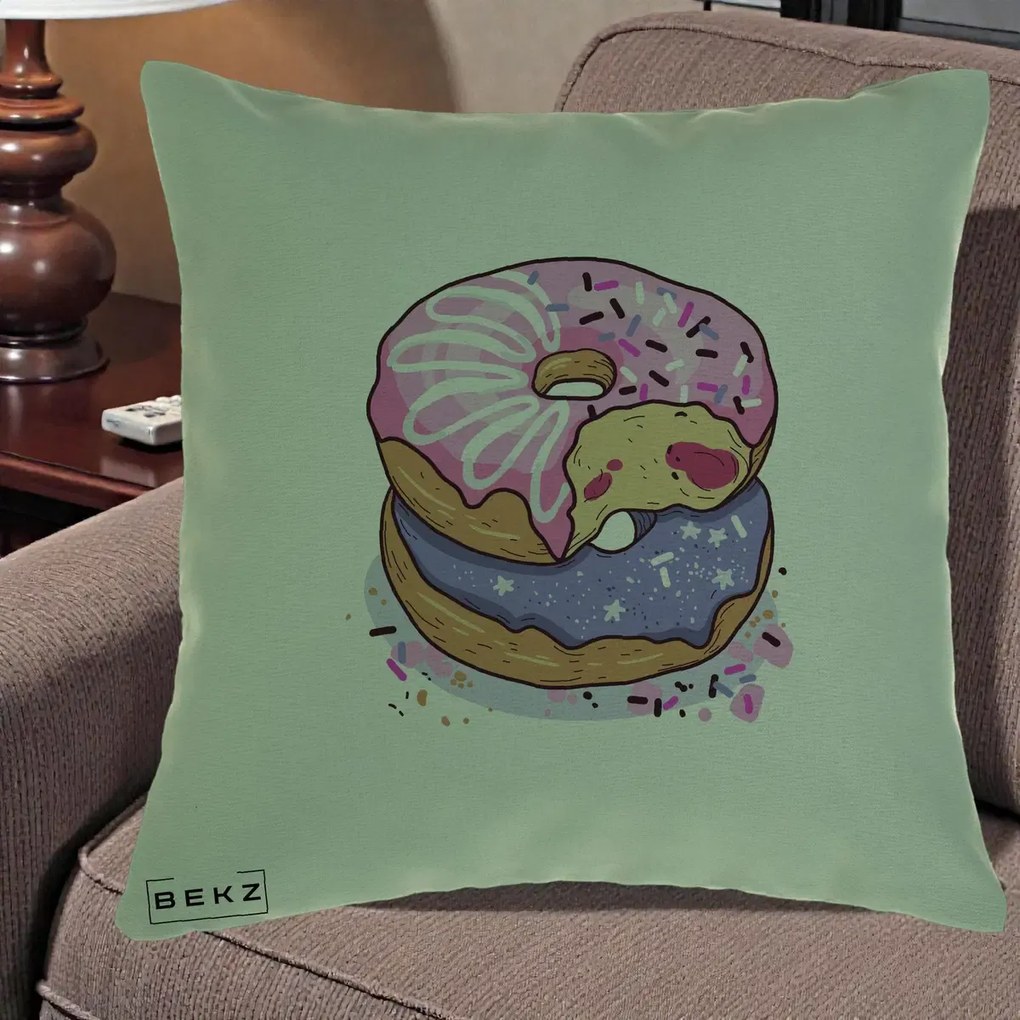Perna Decorativa Donuts Roz si Mov, 40x40 cm, Verde, Husa Detasabila, Perna Inclusa, BEKZ®