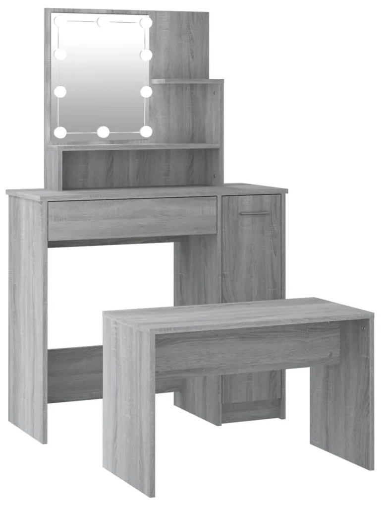 3114121 vidaXL Set de măsuță de toaletă cu LED, stejar sonoma, lemn prelucrat