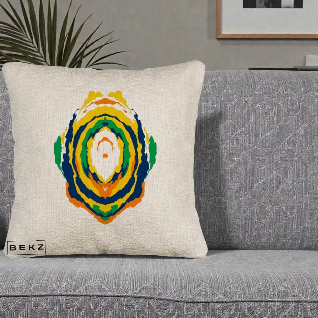 Perna decorativa Oval Abstract Multicolor, 40x40 cm cu Umplutura, Bej Canapea, BEKZ