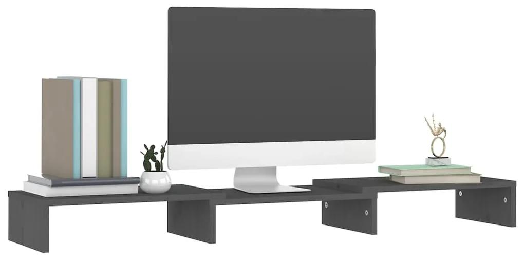 Suport pentru monitor, gri, 80x24x10,5 cm, lemn masiv pin 1, Gri, 80 x 24 x 10.5 cm