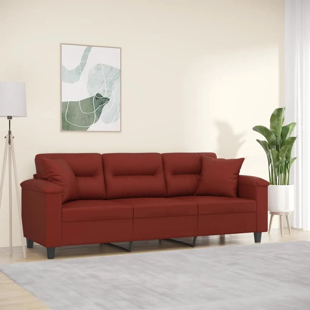 3153309 vidaXL Canapea cu 3 locuri cu perne&pernuțe roșu vin 180 cm piele eco