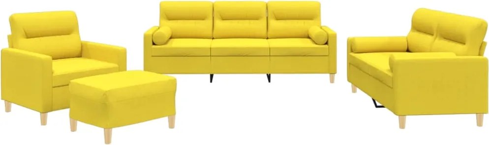 vidaXL Set de canapele cu perne, 4 piese, galben deschis, textil