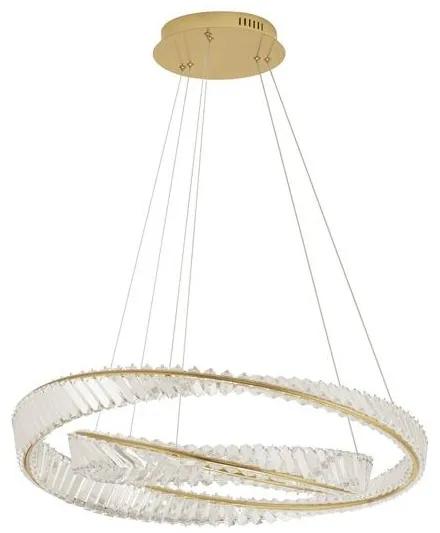 Lustra LED suspendata cu 2 inele , dimabila, cristal design elegant AURELIA auriu 80cm