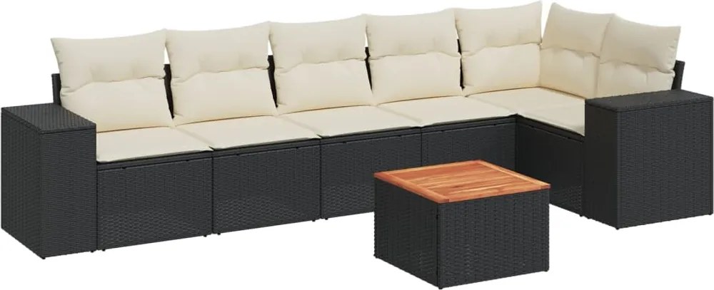 vidaXL Set canapele de grădină cu perne, 7 piese, negru, poliratan