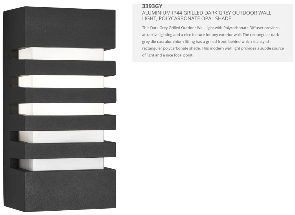 Aplica perete moderna de iluminat exterior IP54 Outdoor 3393GY SRT