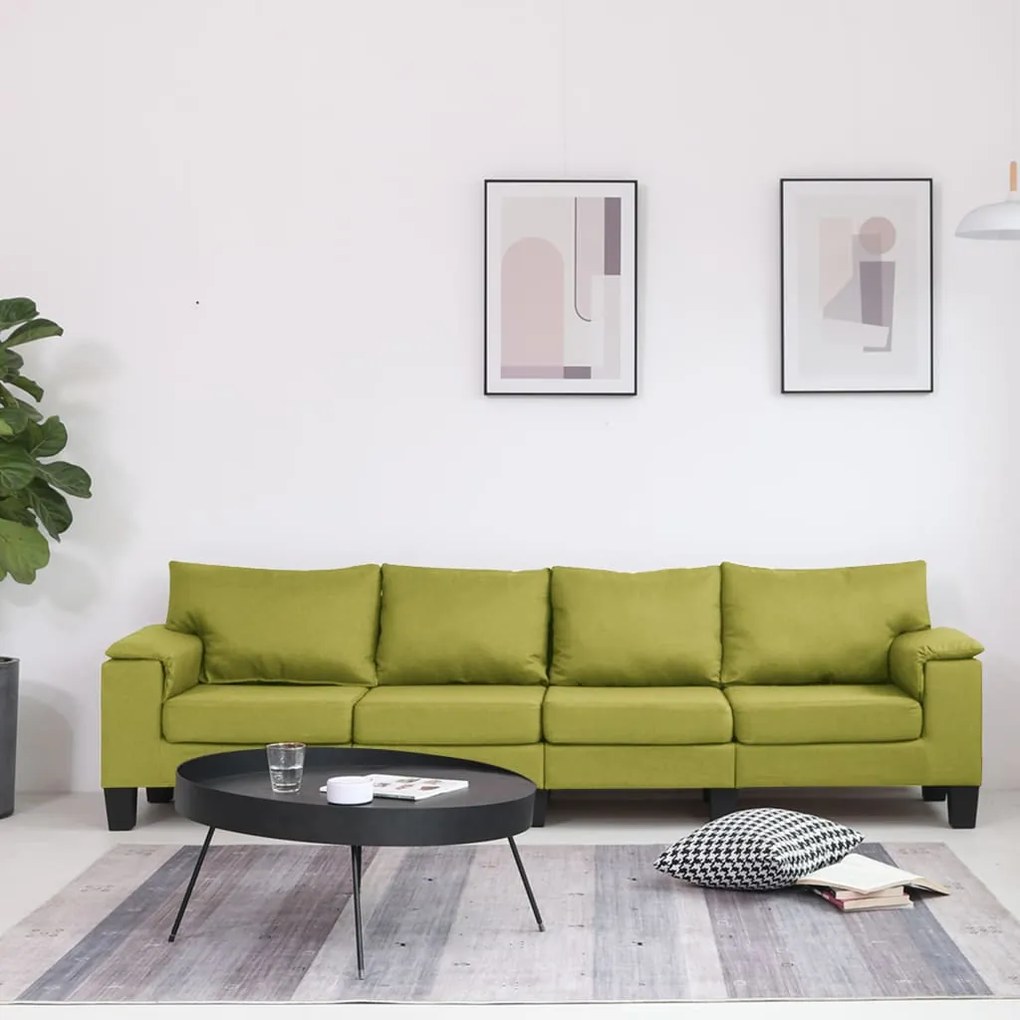 287095 vidaXL Canapea cu 4 locuri, verde, material textil