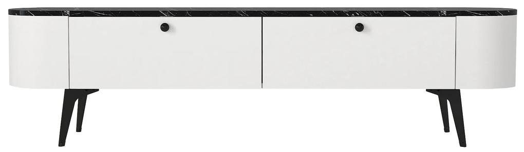 Comodă Tv Elegant Contrast, 180 x 35 x 46.8 cm, Alb Negru, UnicUtil
