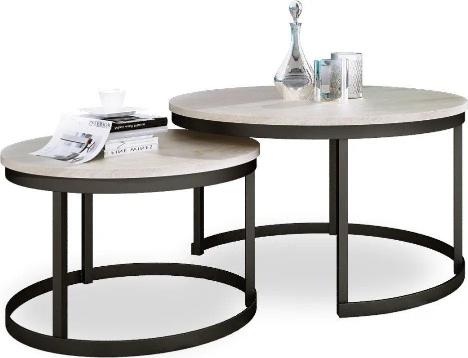 Măsuță de cafea 2in1 OKIN – 75x75x43 cm – Negru / Sonoma