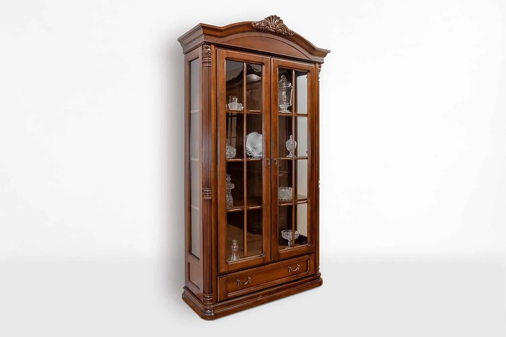 Vitrină lemn masiv Briston 2 Usi, 123 × 44.5 × 218 cm